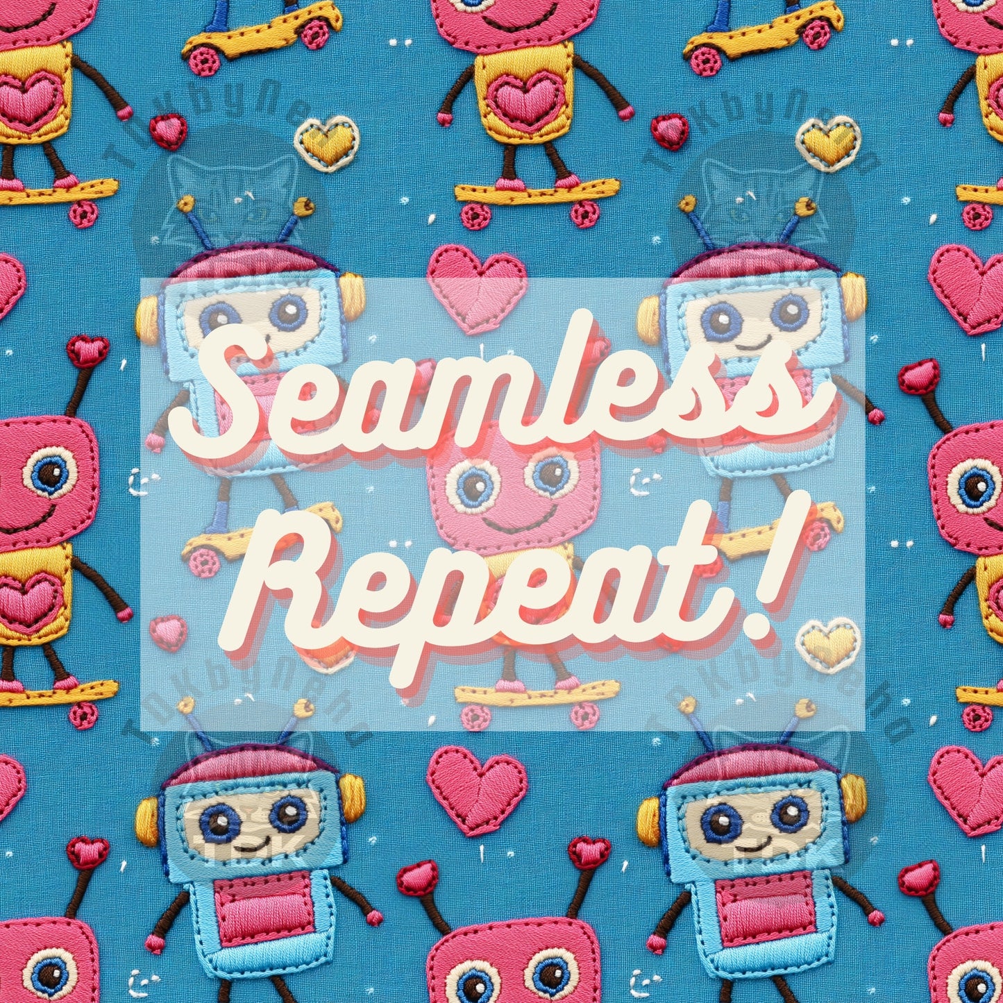 Cute Valentines Skateboard Robot Seamless JPG