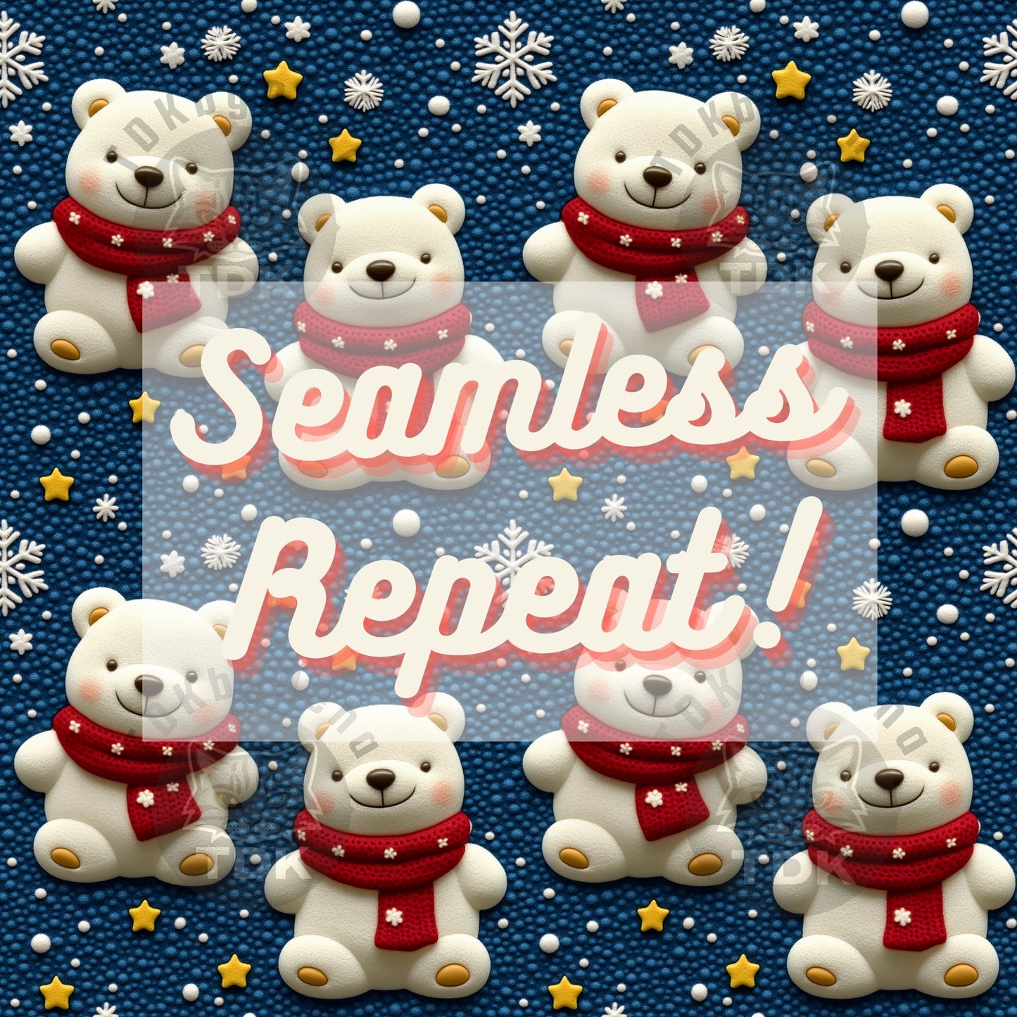 Cute Winter Polar Bear with Scarf Seamless JPG