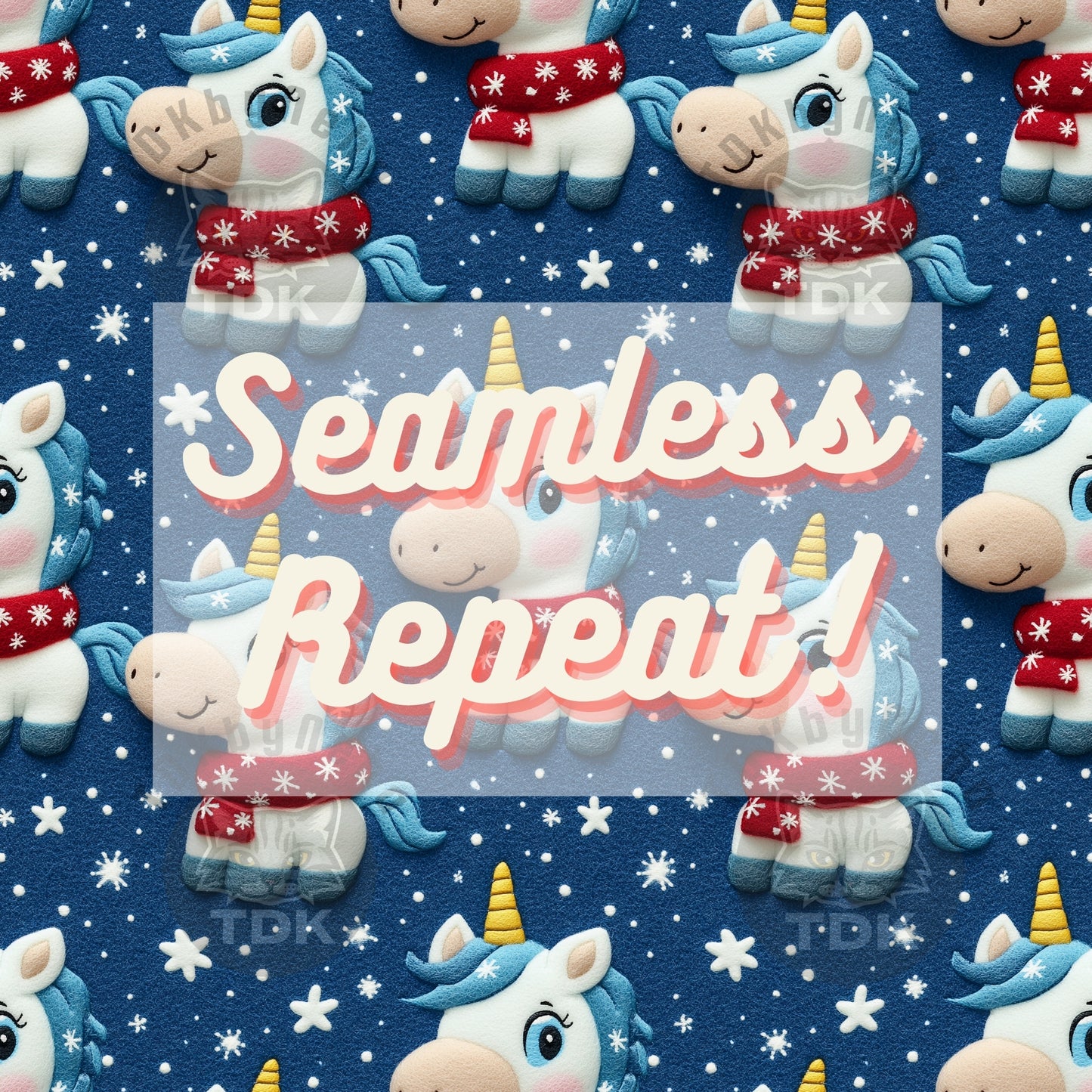 Cute Neutral Winter Unicorn with Scarf Seamless JPG