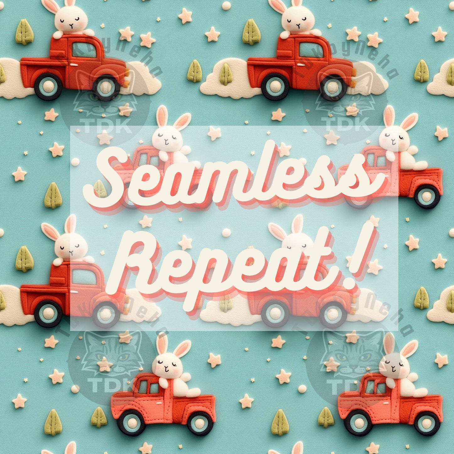 Red Truck and Bunny Seamless JPG