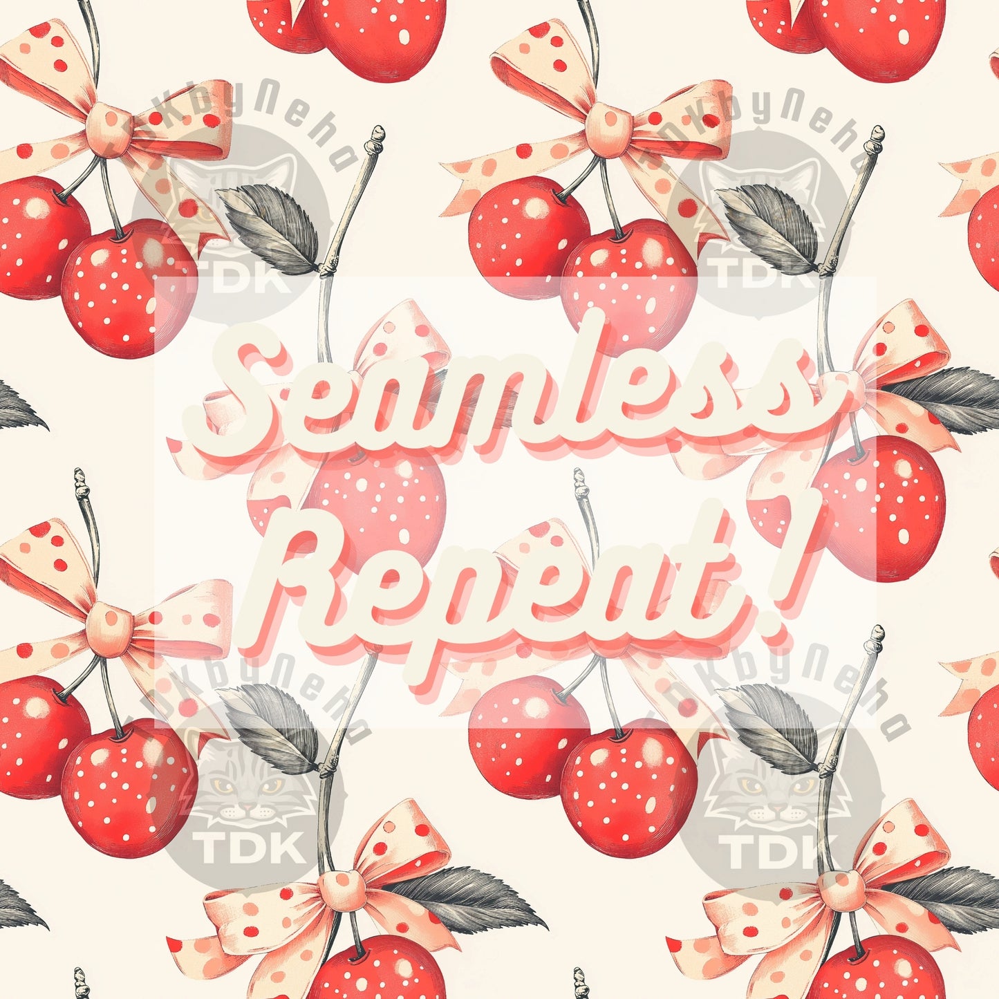 Retro Coquette Bow Cherry Seamless JPG