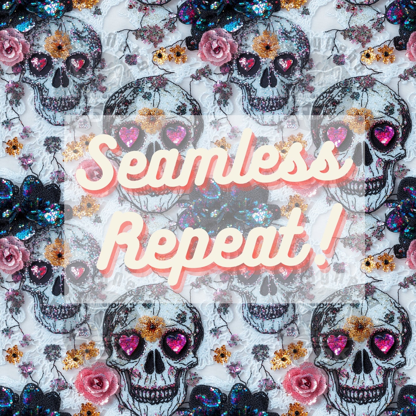 Lacy Floral Skull Seamless JPG