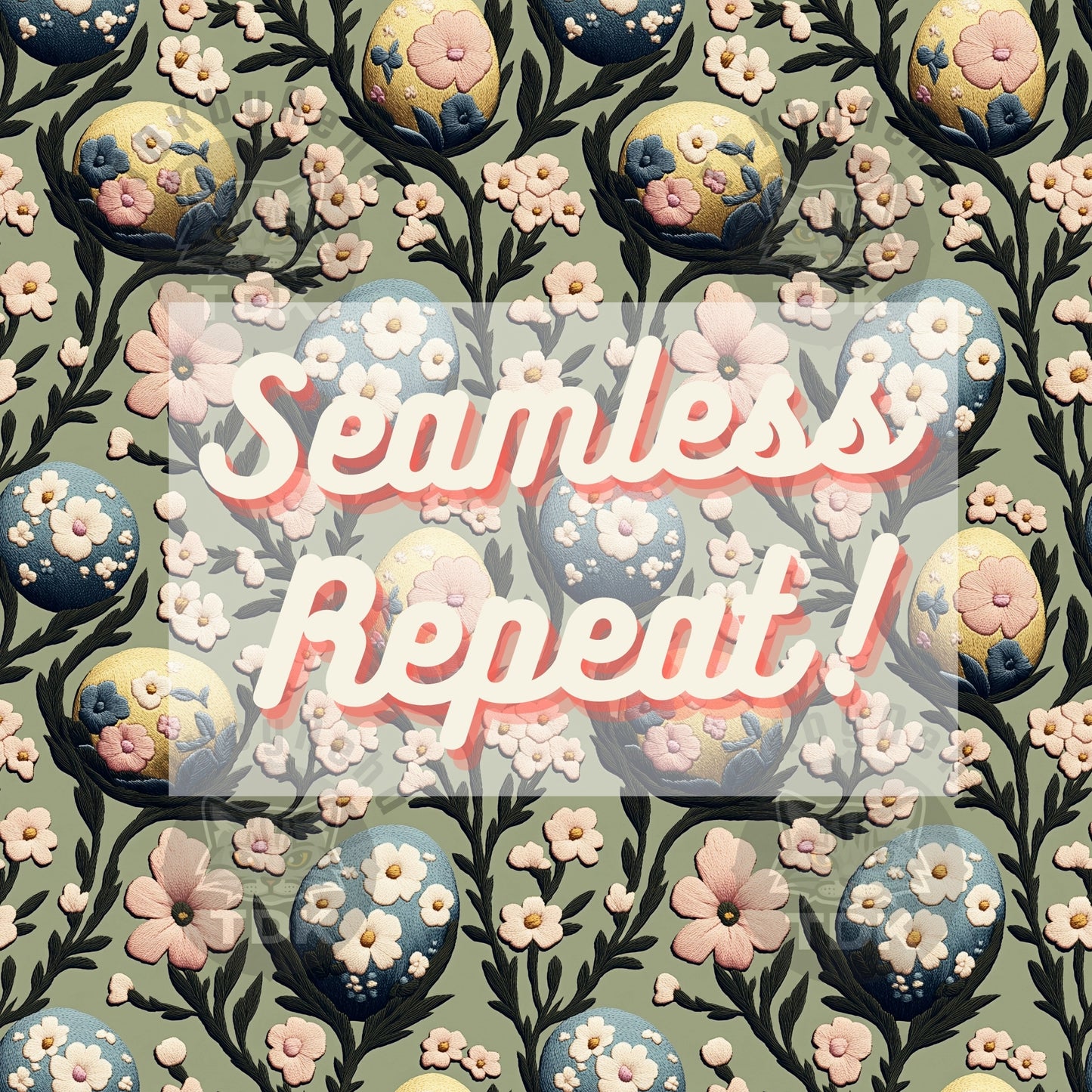 Easter Floral Boho Eggs Seamless Sage Green