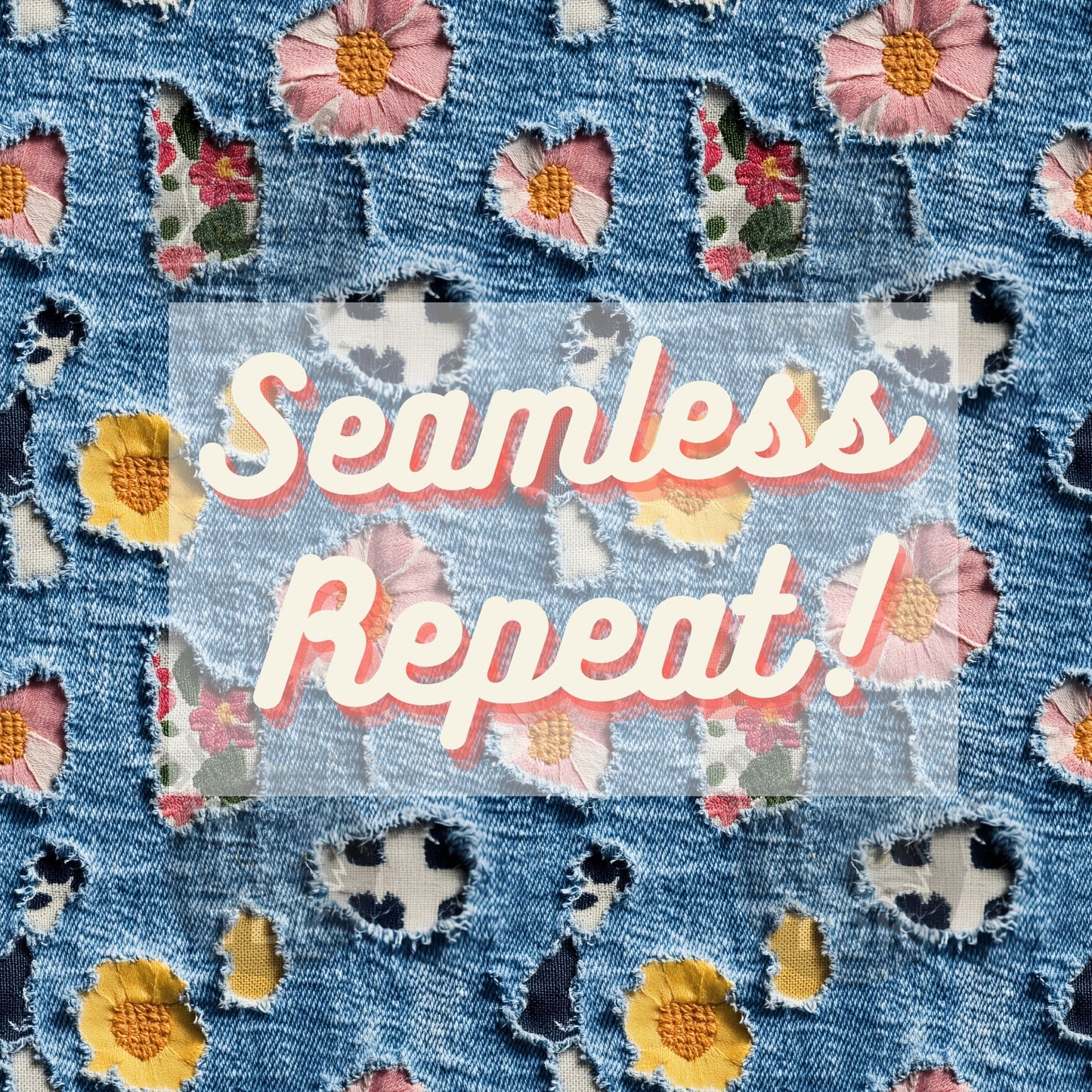 Retro Denim Florals and Spots Seamless