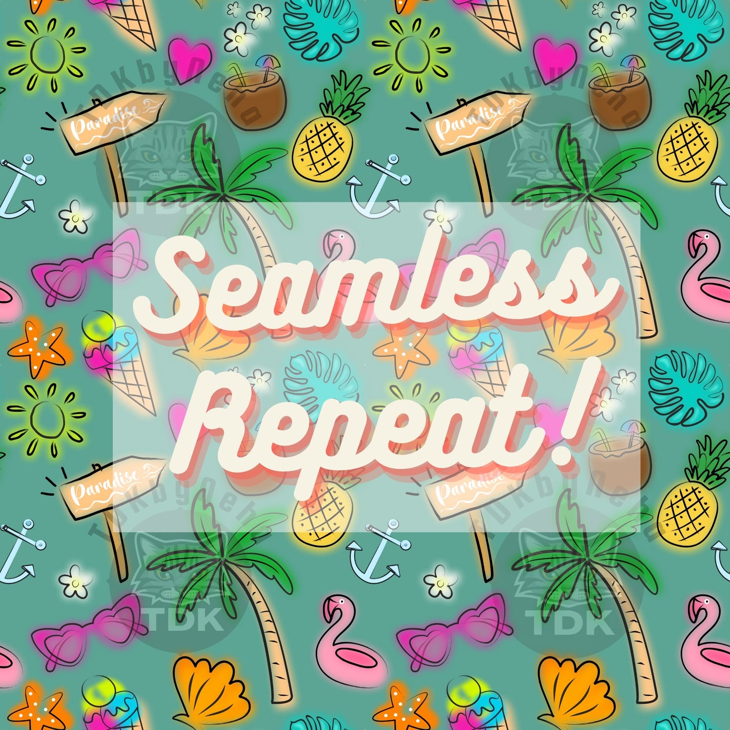 Summer Beach Doodle Seamless (Green)