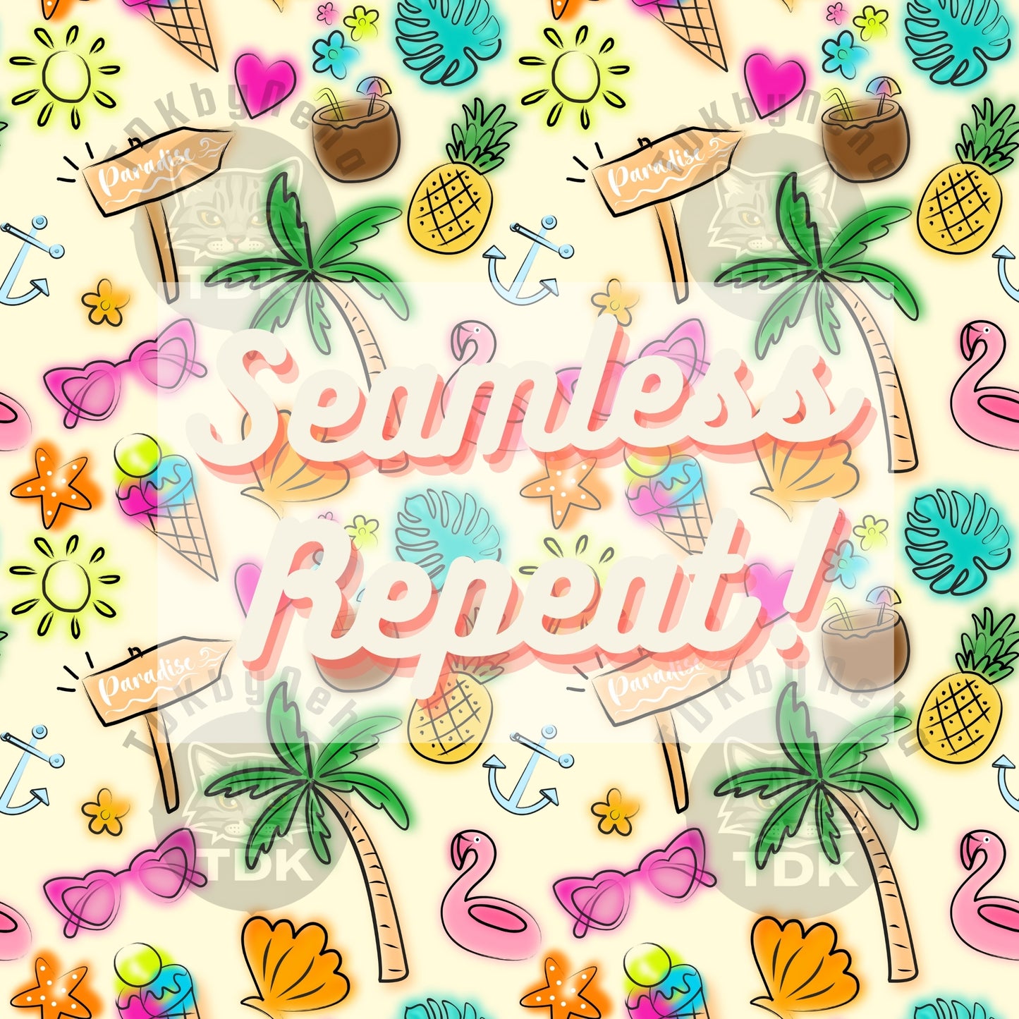 Summer Beach Doodle Seamless (Cream)