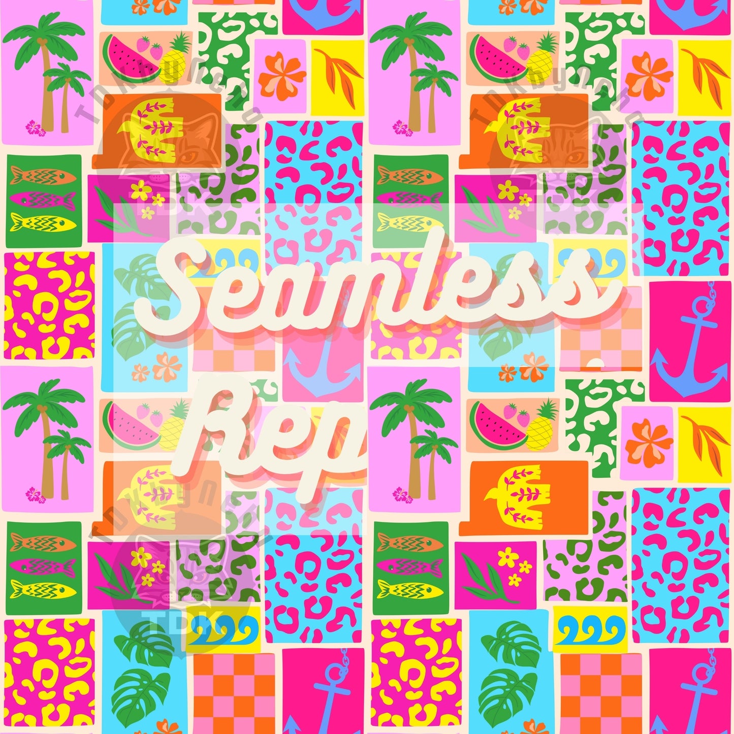 Neon Summer Sea Patchwork Seamless
