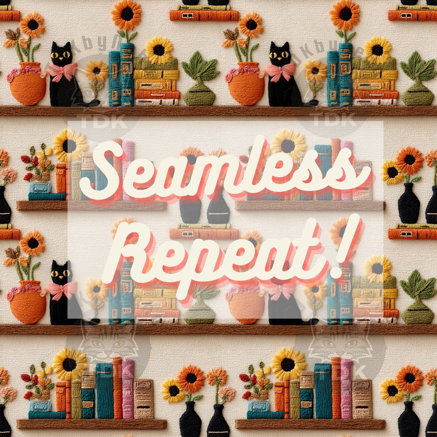Bookshelf Black Cats Seamless JPG