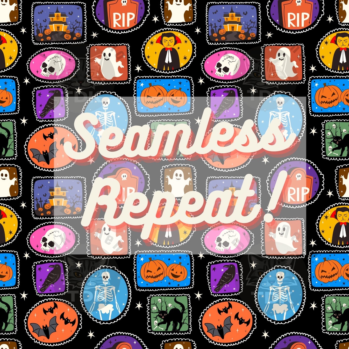 Boys Halloween Stamps Patchwork Seamless PNG