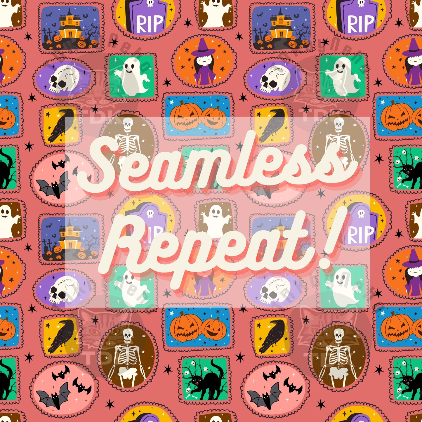 Witchy Halloween Stamps Patchwork Seamless PNG DPeach