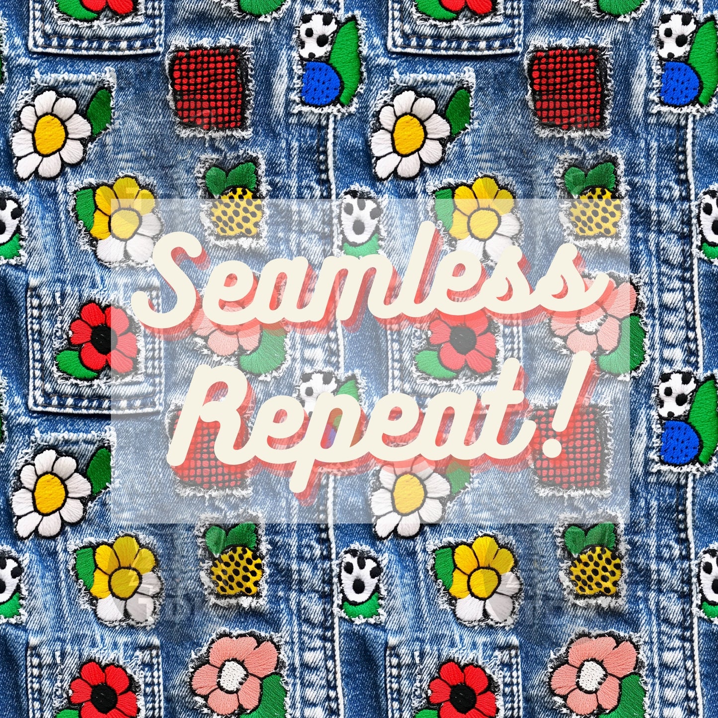 Retro Funky Denim Floral Seamless