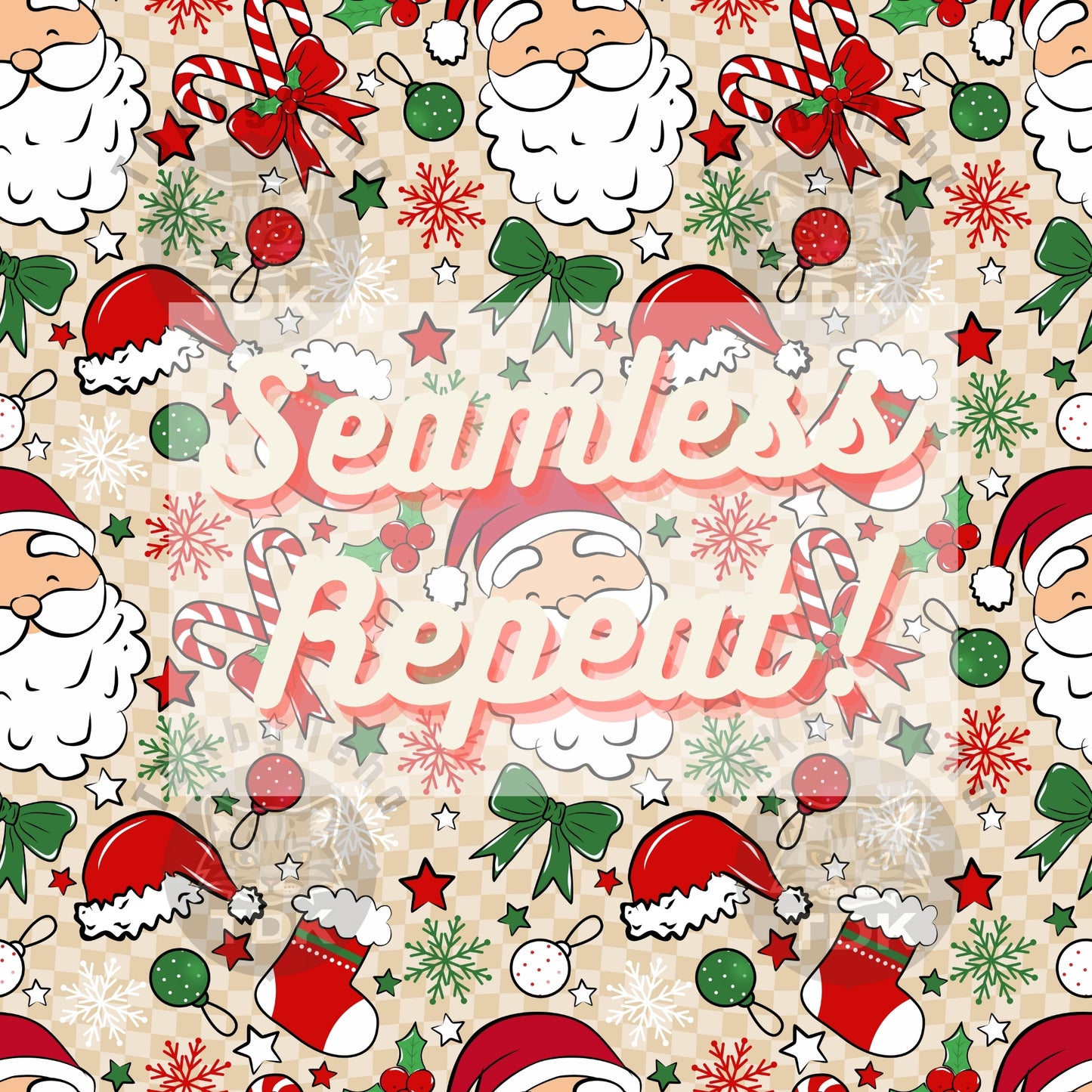 Neutral Checkered Retro Santa Seamless PNG