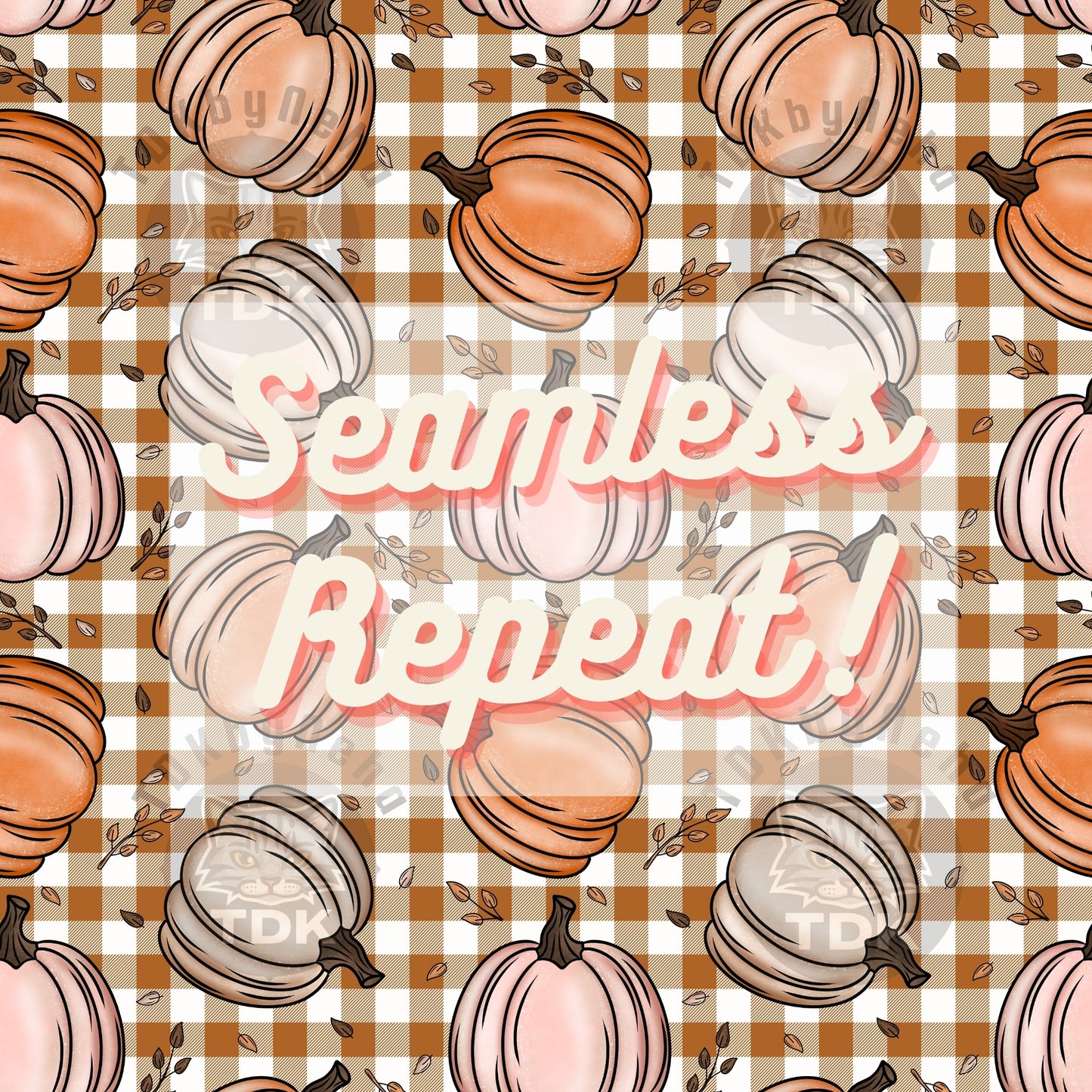 Fall Checkered Pumpkin and Gingham Checks Seamless PNG