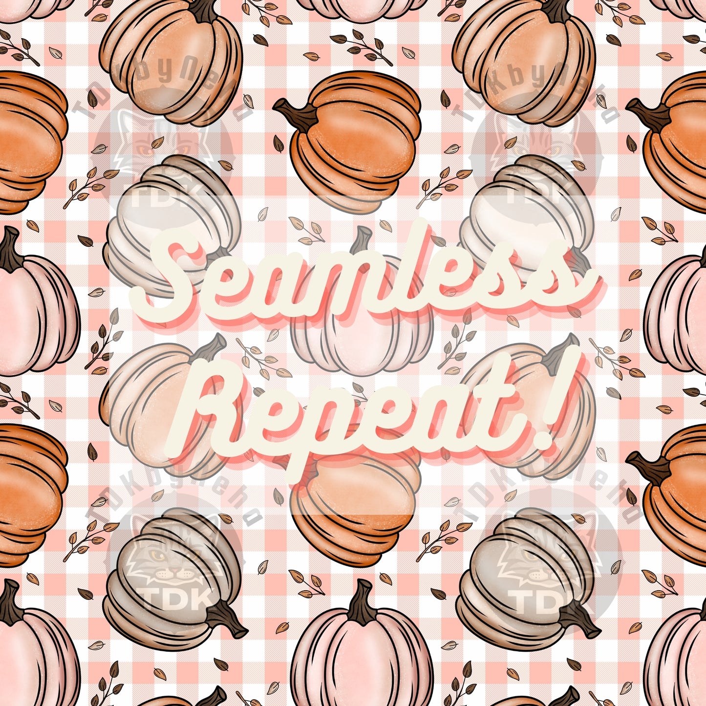 Fall Checkered Pumpkin and Gingham Checks Seamless PNG (Dusty Pink)