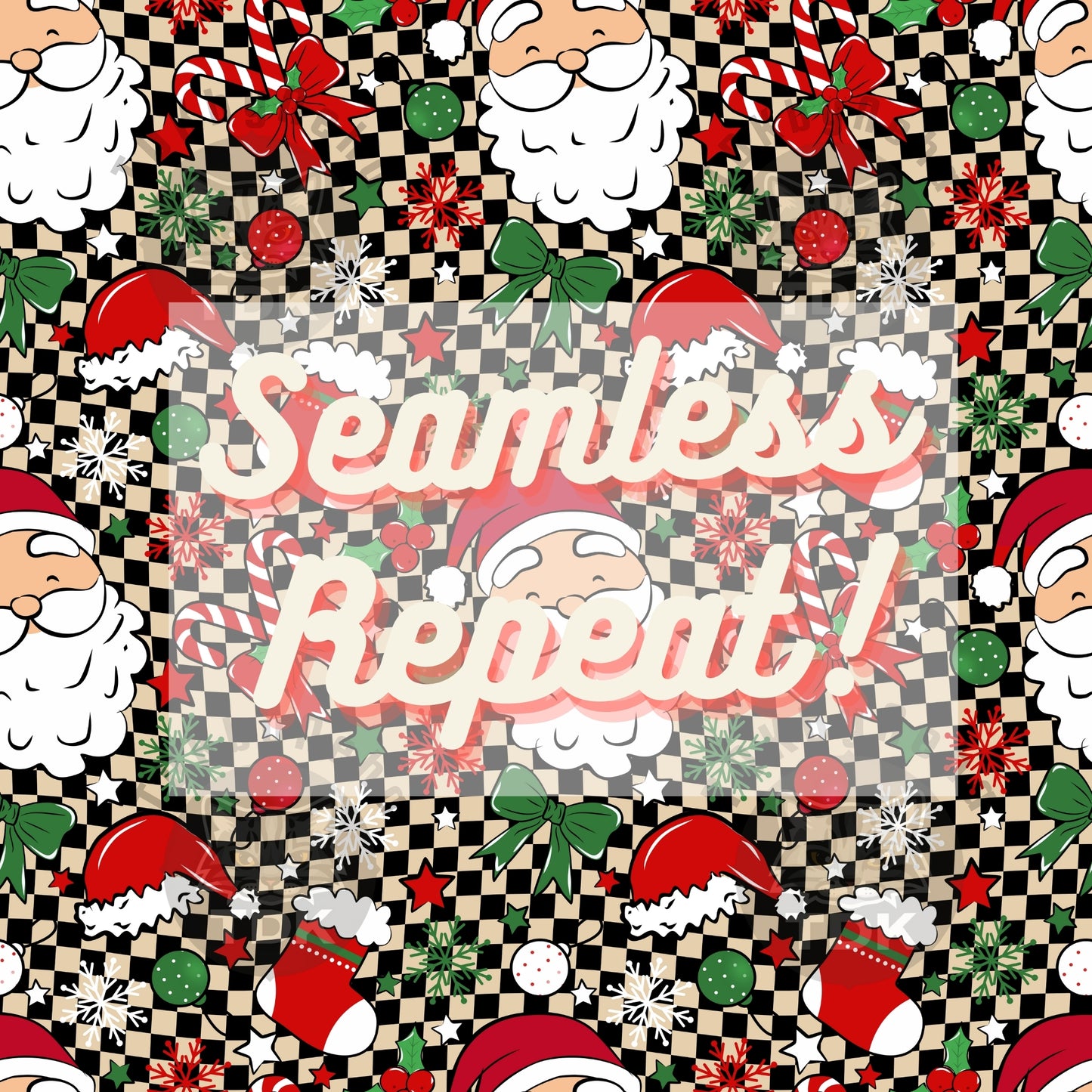 Checkered Retro Santa Seamless PNG
