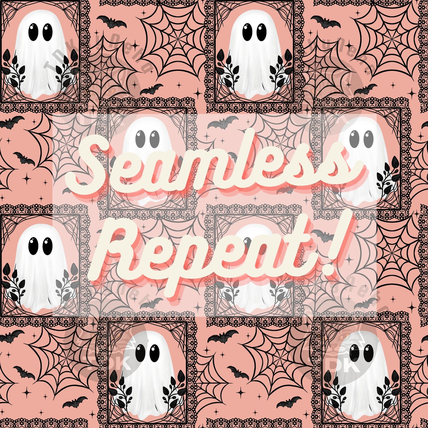 Lacy Ghost Frames Seamless PNG (Peach)