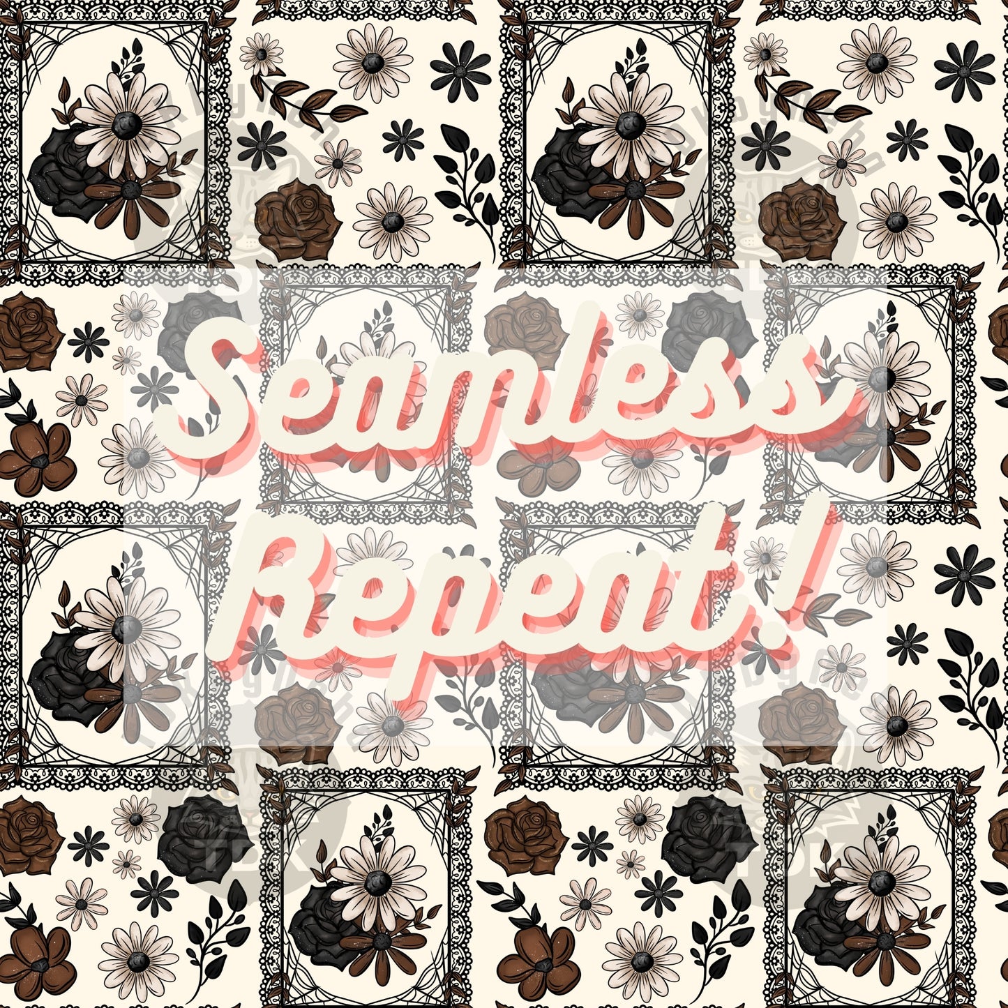 Fall Florals Frames Seamless PNG (Neutral Beige)