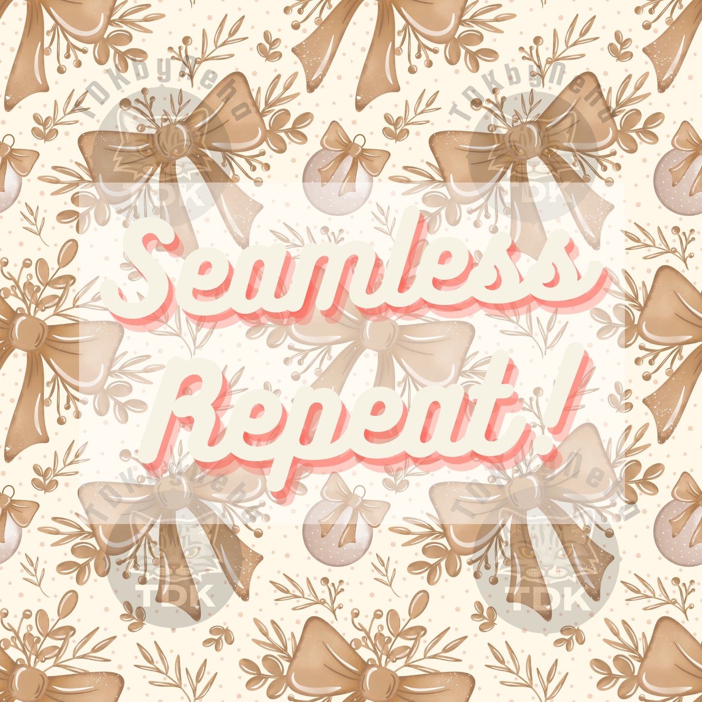 Christmas Bows Seamless PNG Beige