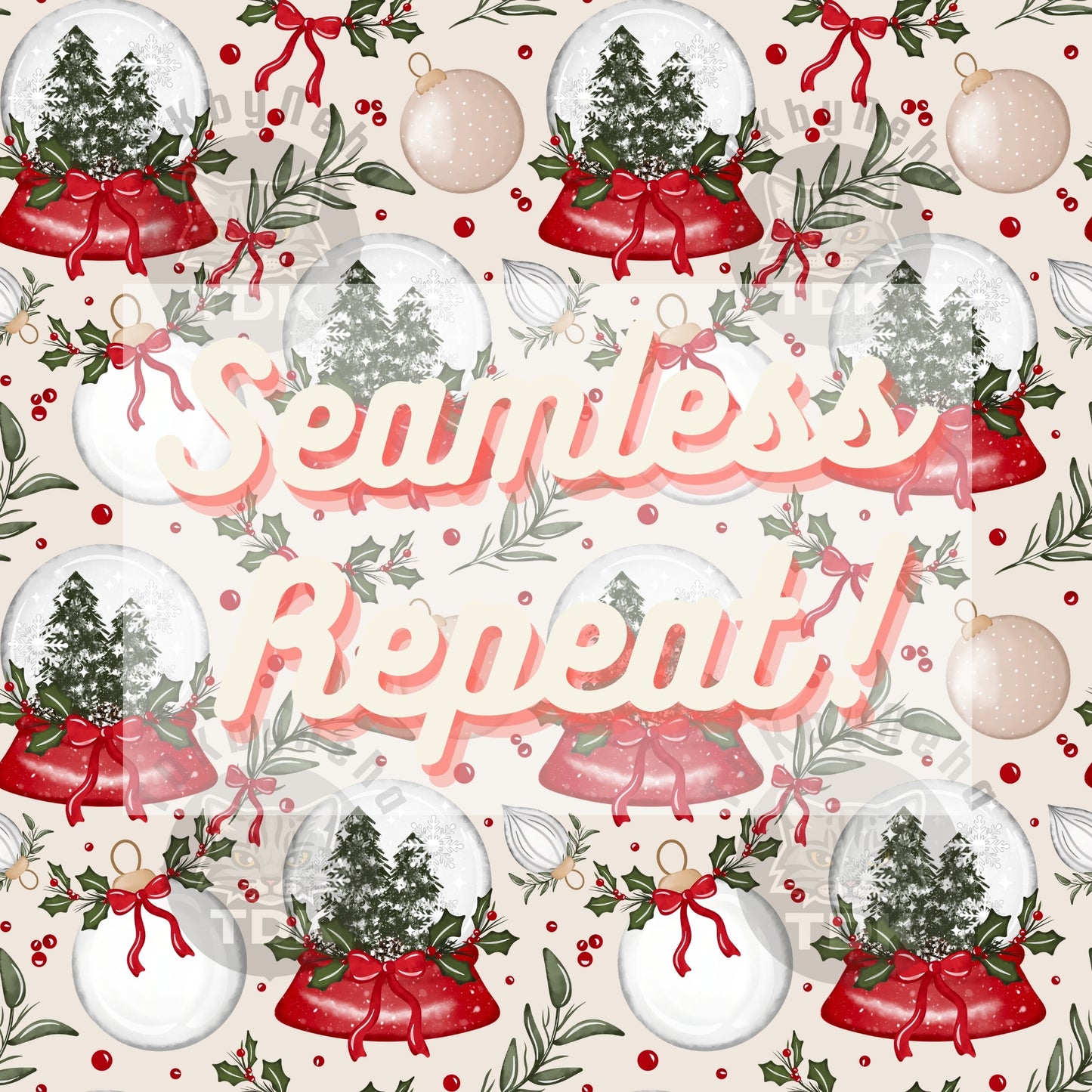 Christmas Bow Snow Globe Seamless PNG