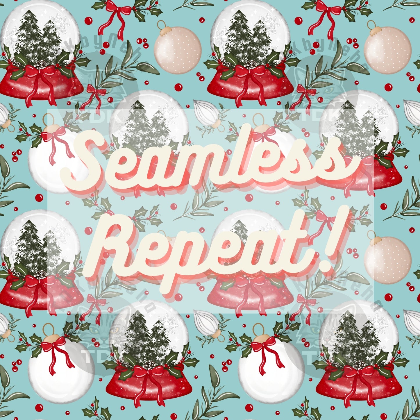 Christmas Bow Snow Globe Seamless PNG (Lblue)