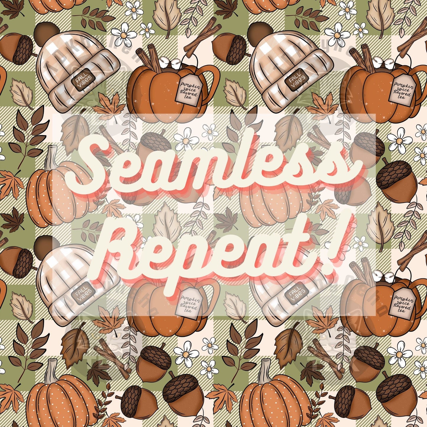 Cozy Fall Vibes Checkered and Gingham Checks Seamless PNG (Dusty Green)