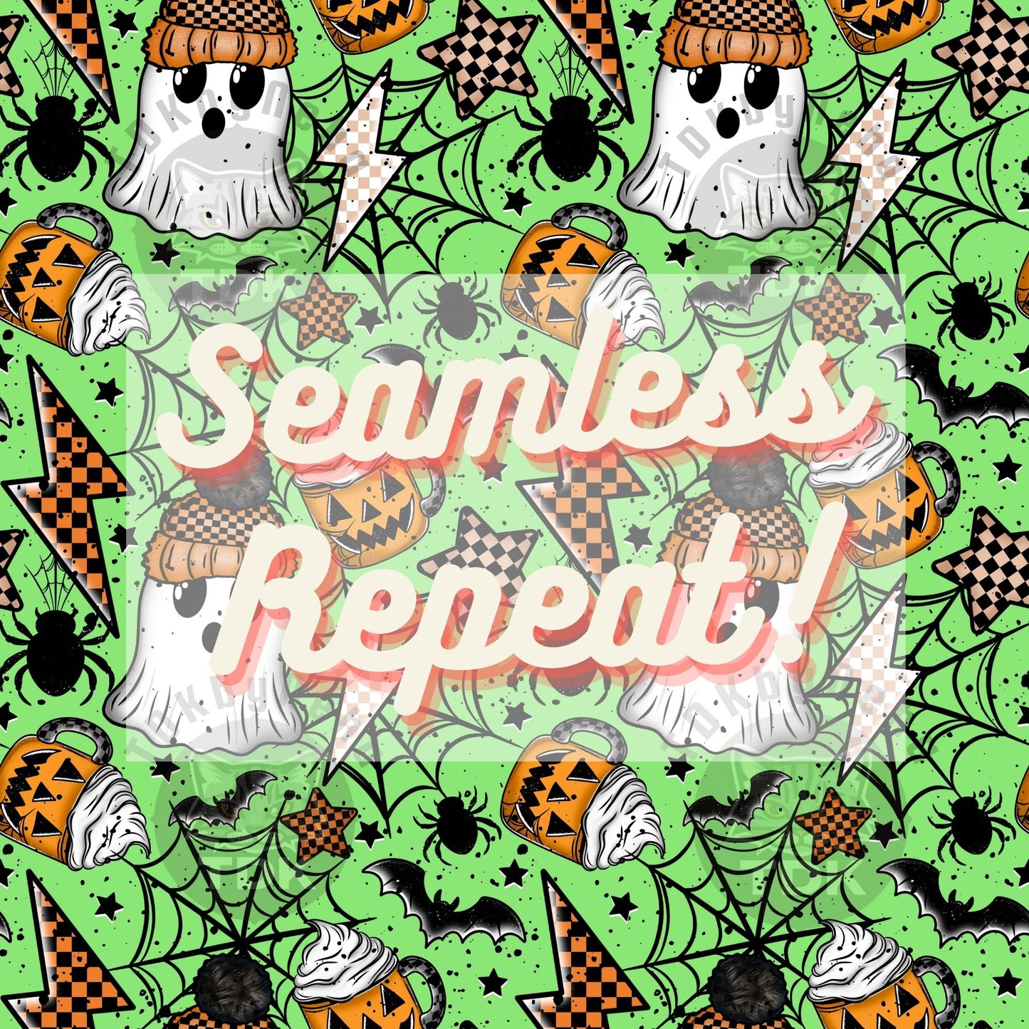 Spooky Neutral Halloween Seamless PNG (Neon Green)