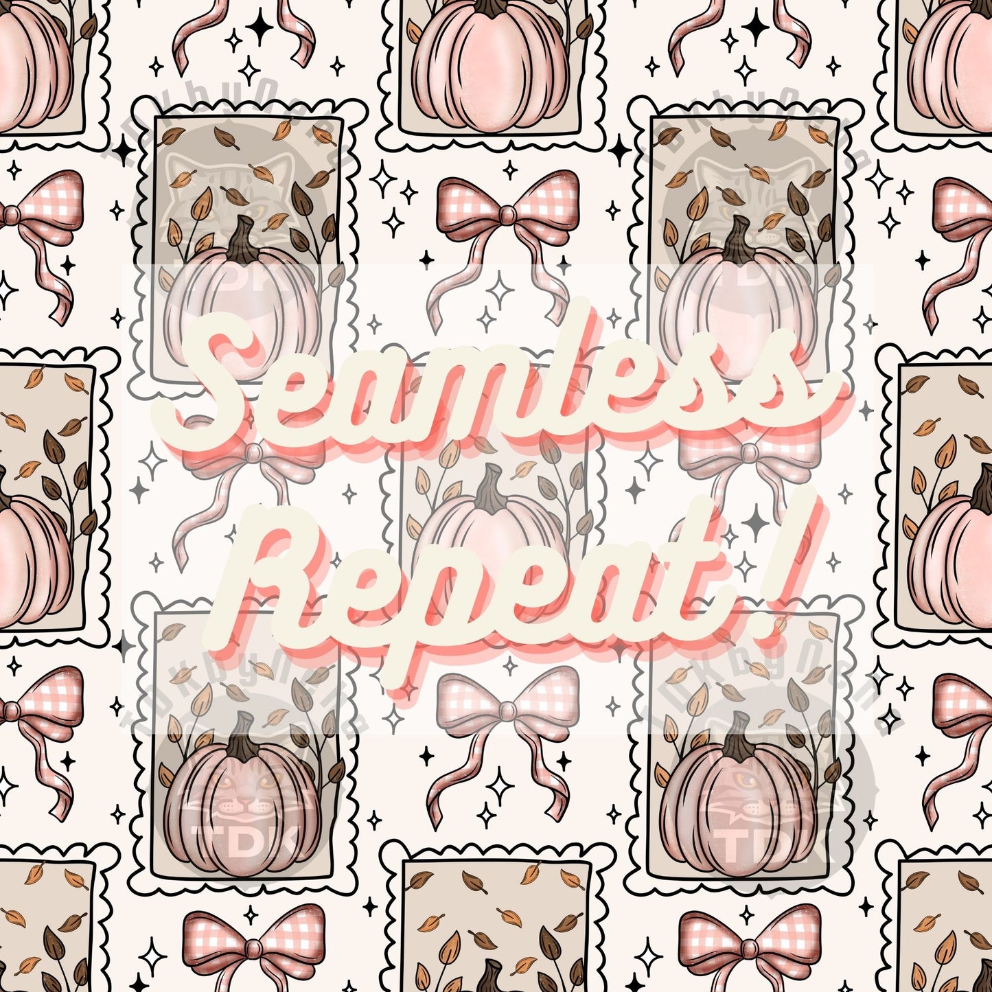 Fall Pumpkin Bow Stamps Seamless PNG