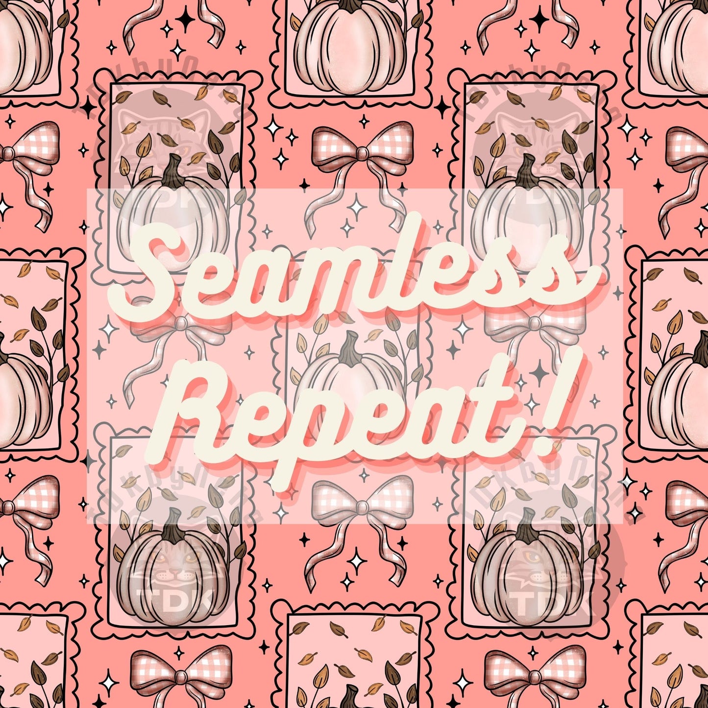 Fall Pumpkin Bow Stamps Seamless PNG (Pink)