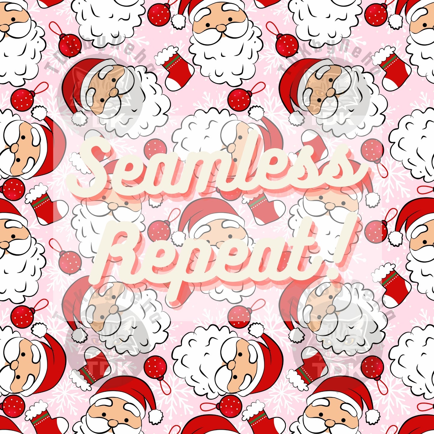 Pink Retro Santa and Snowflakes Seamless