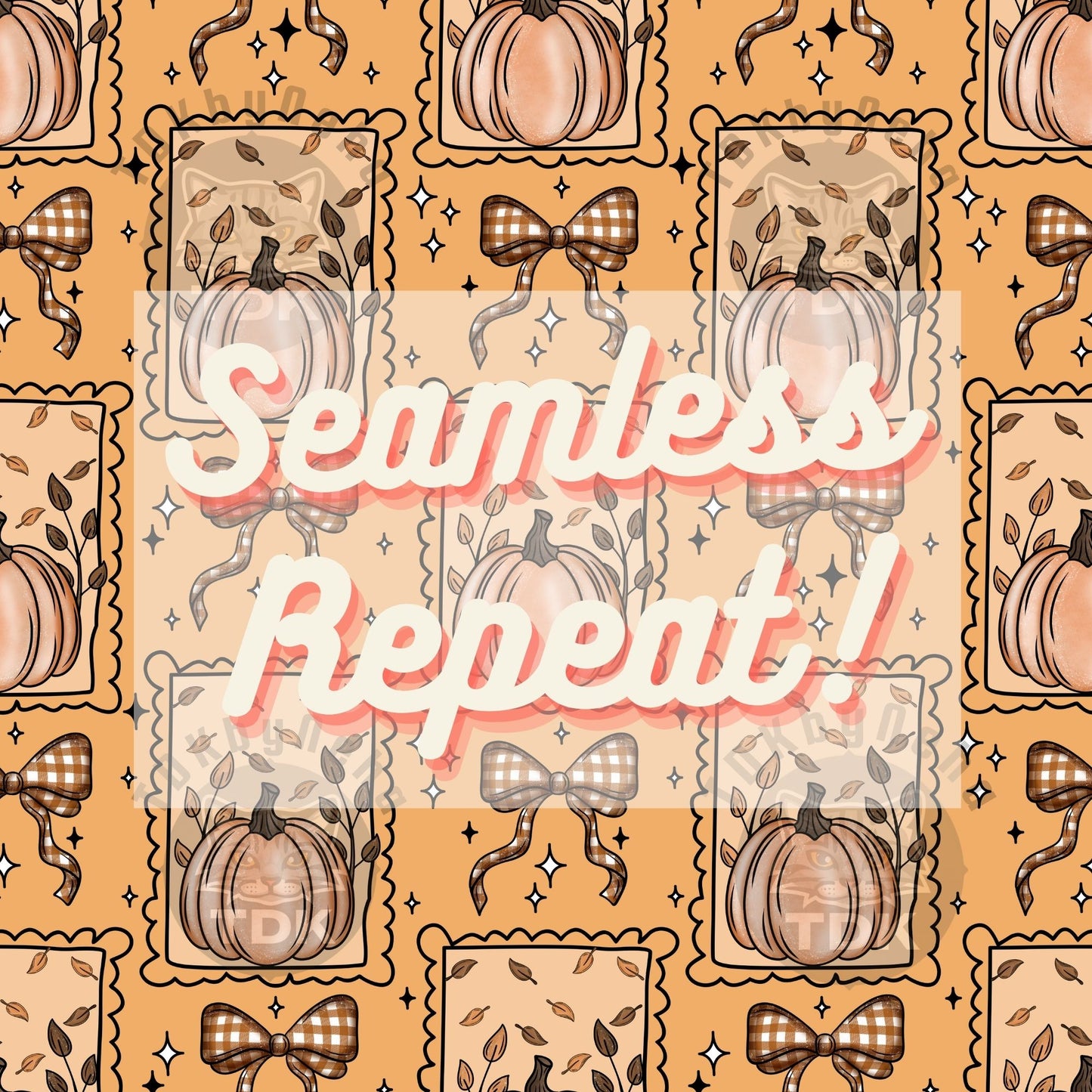 Fall Pumpkin Bow Stamps Seamless PNG (Warm)