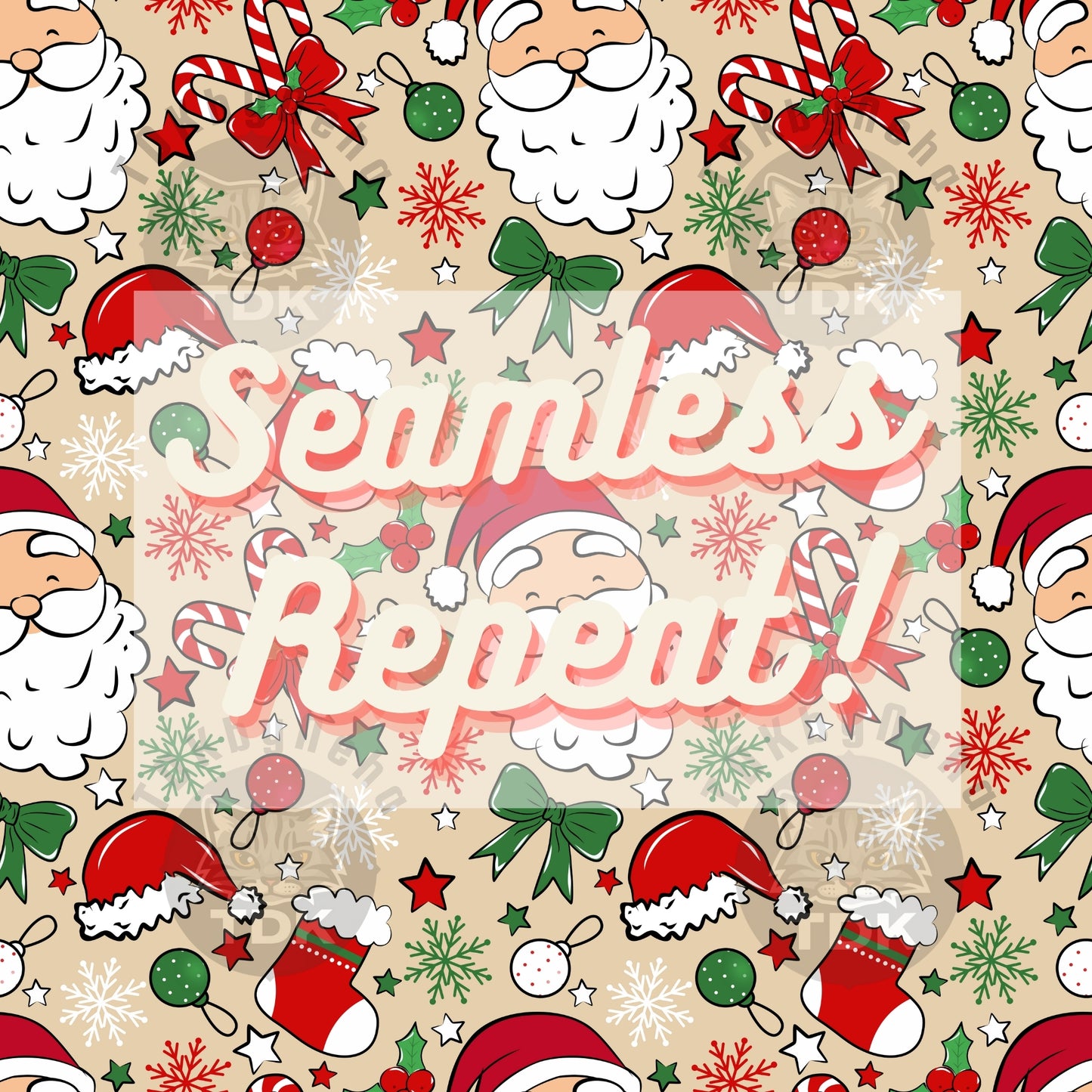 Neutral Coquette Retro Santa Seamless PNG