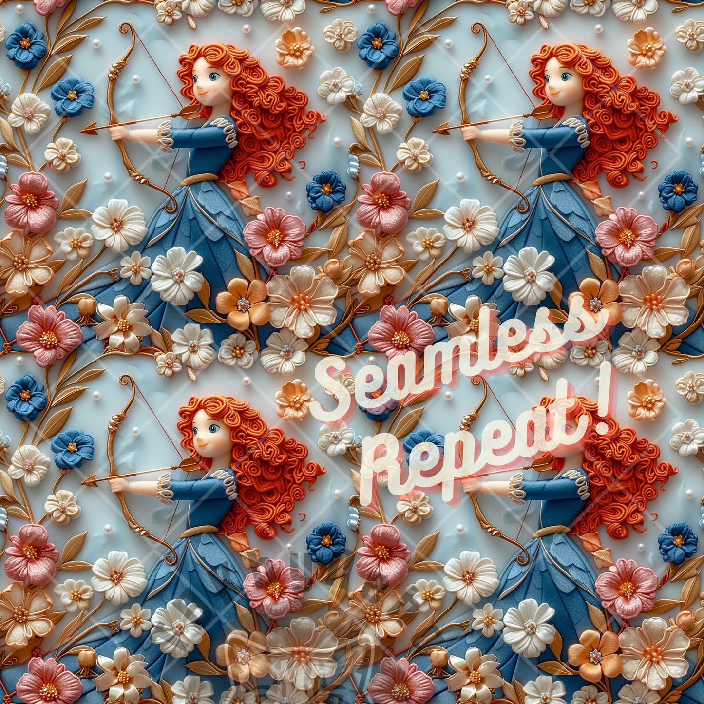 Instant Download 3D Floral Brave Princess Seamless Digital Paper for Fabric Printing