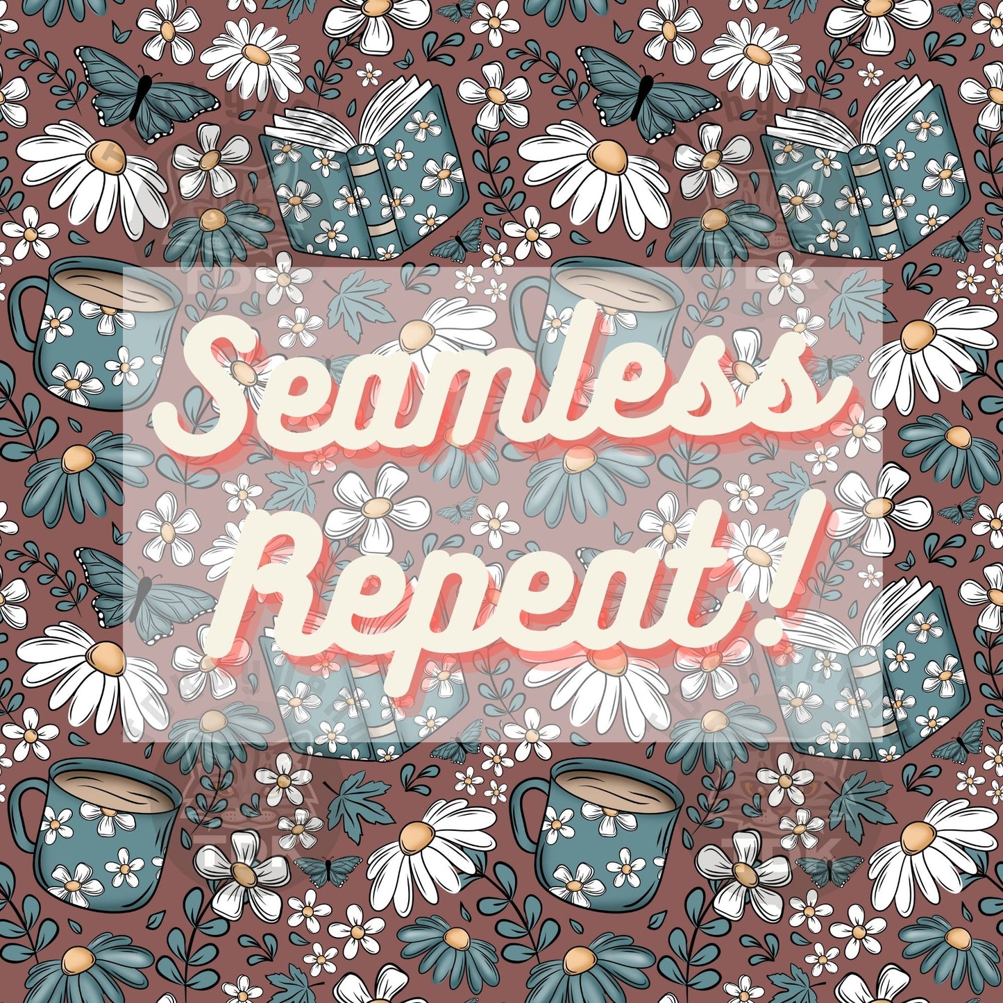 Floral Bookish Butterfly Seamless PNG