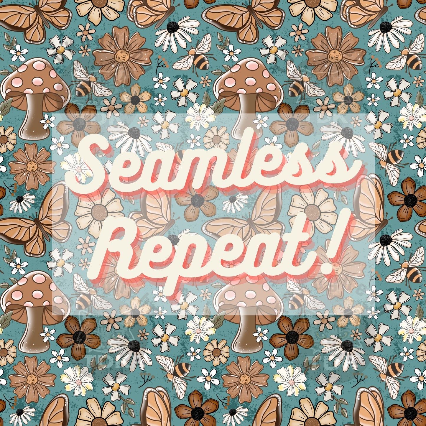 Night Garden Seamless PNG (Teal Blue)