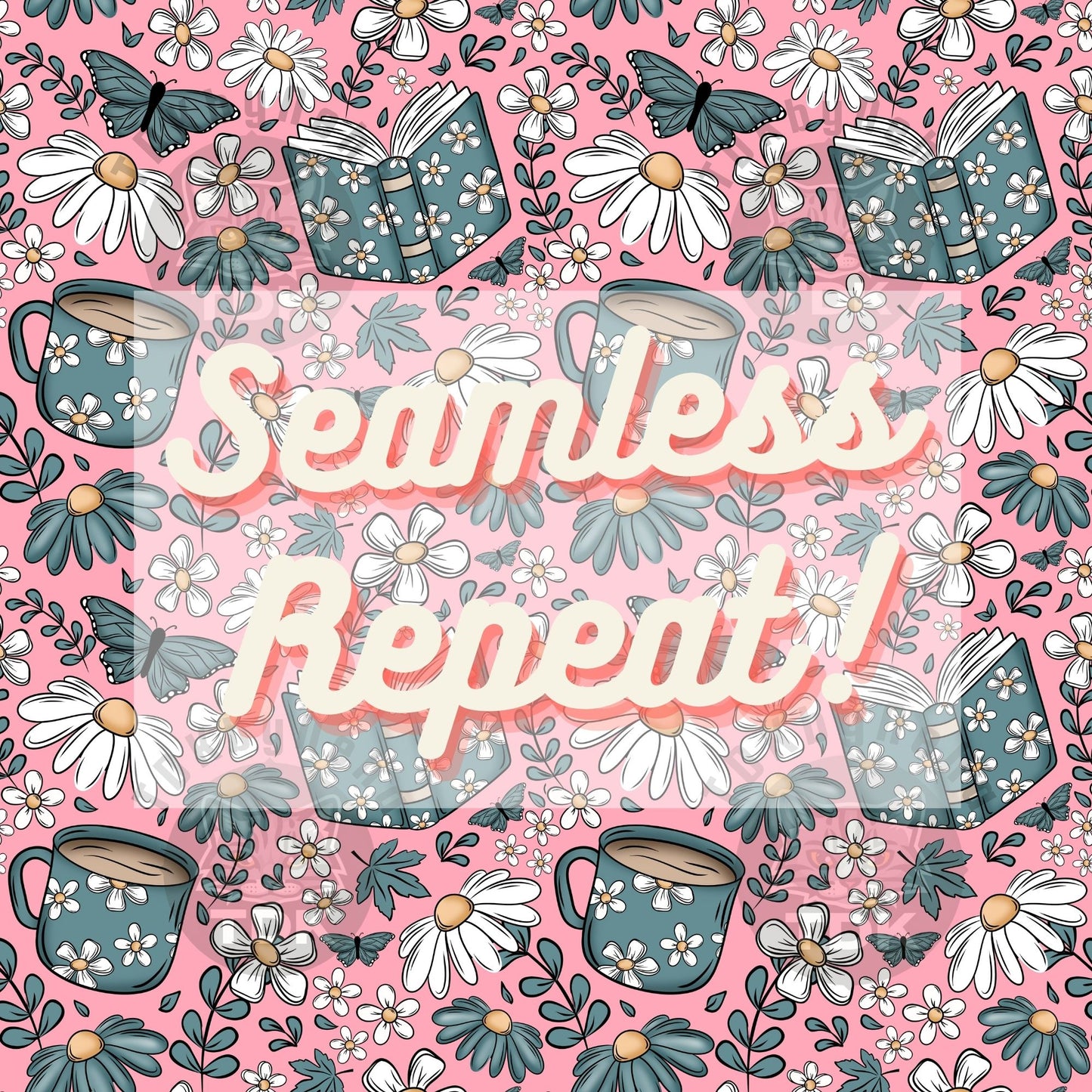 Floral Bookish Butterfly Seamless PNG (Pink)