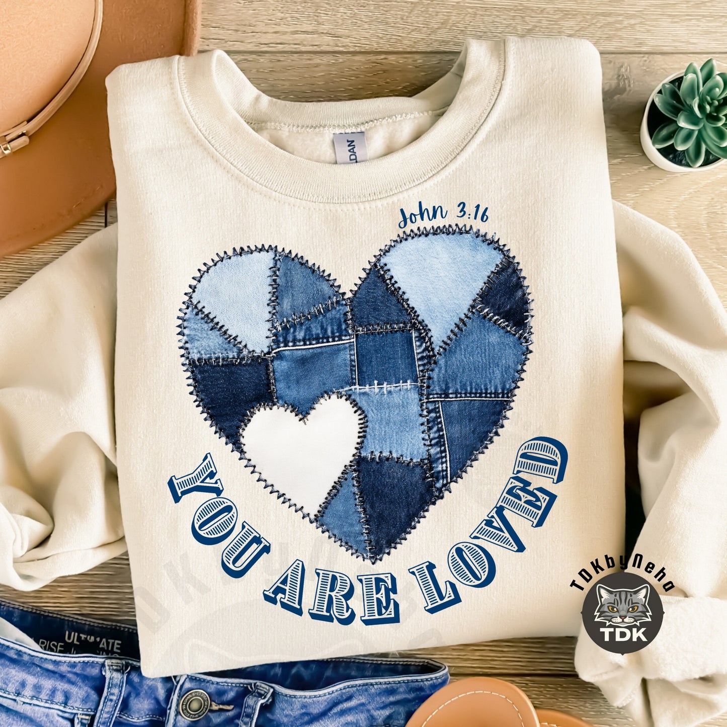 Denim Patchwork Loved PNG PNG
