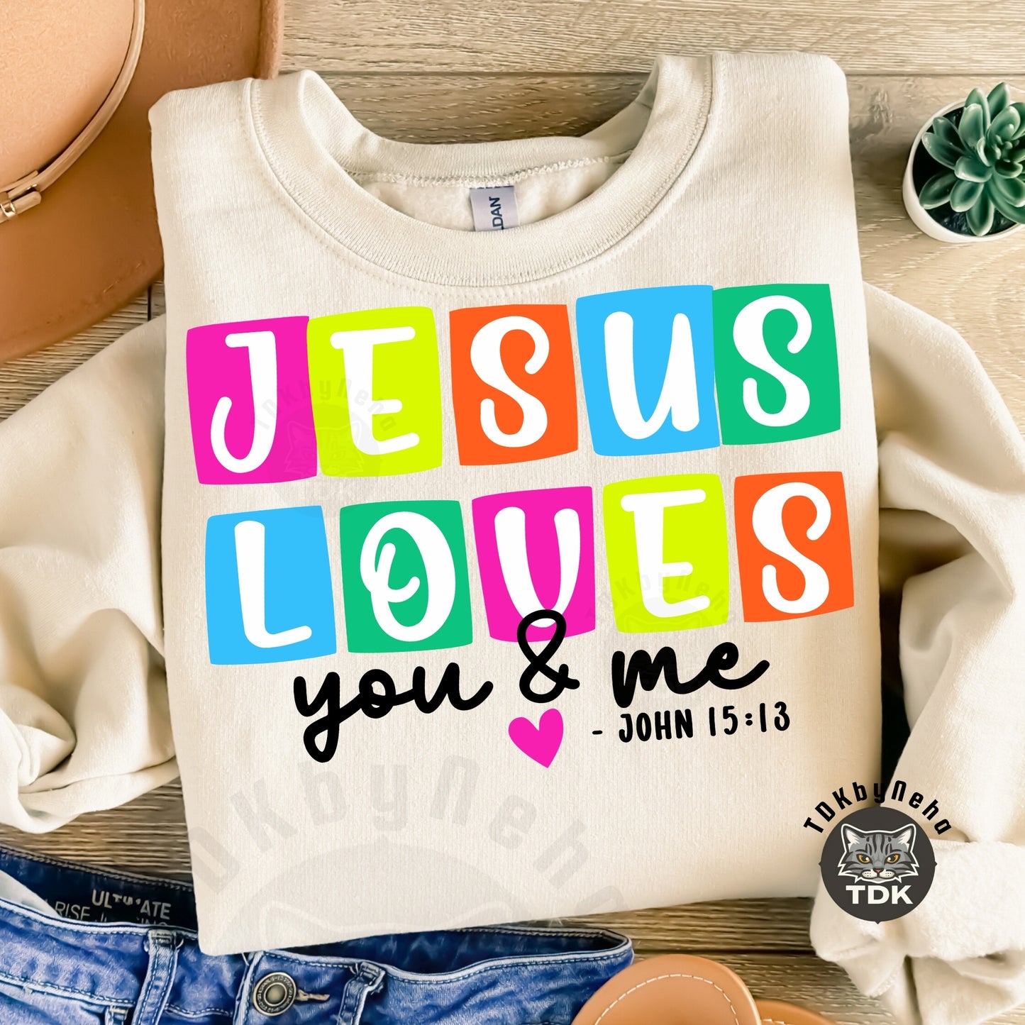 Neon Jesus Loves You n Me PNG