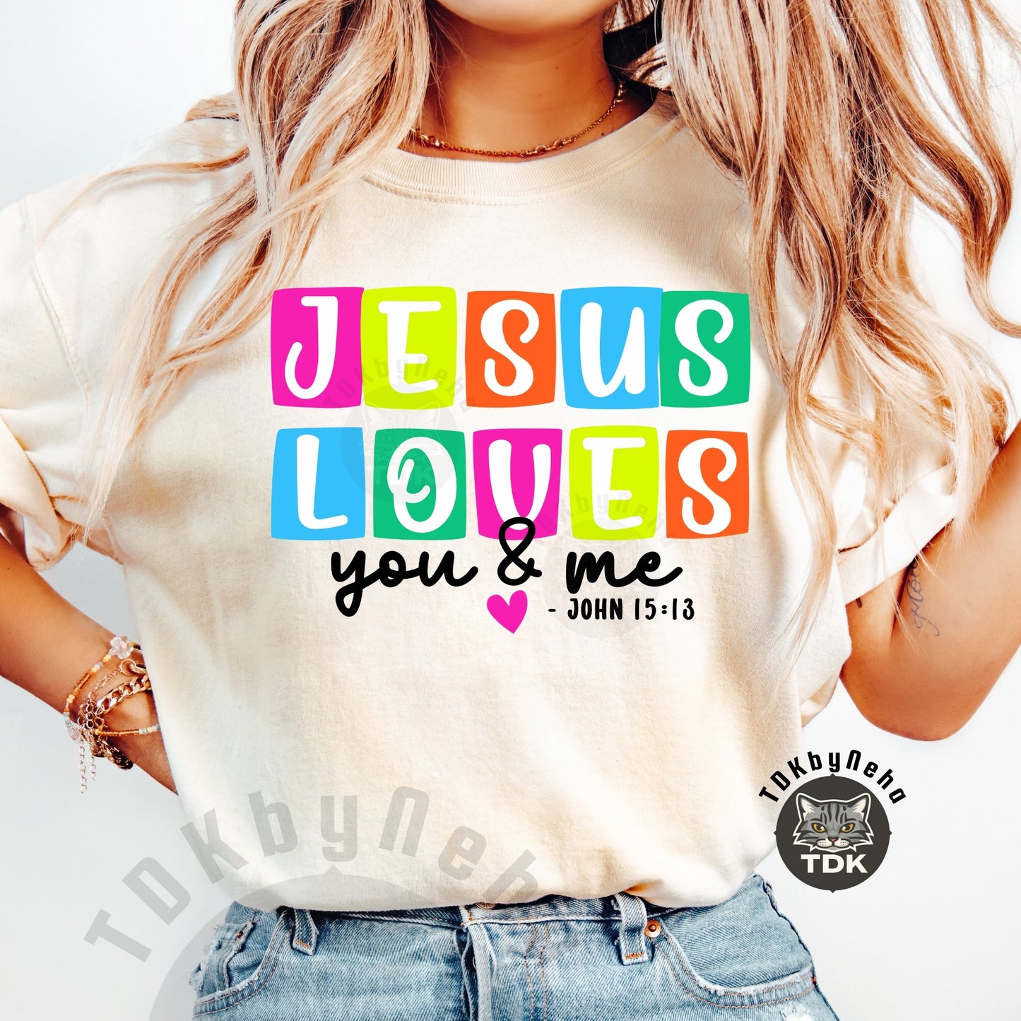 Neon Jesus Loves You n Me PNG