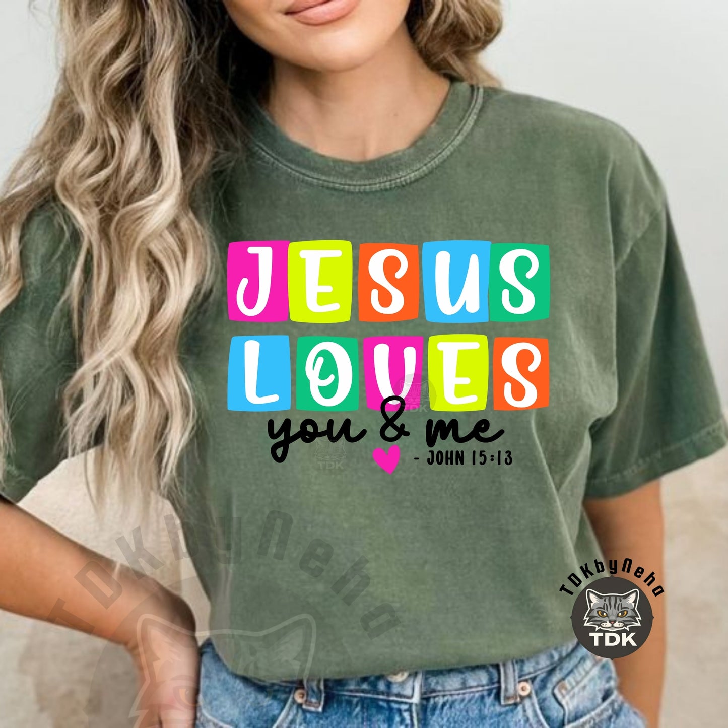 Neon Jesus Loves You n Me PNG