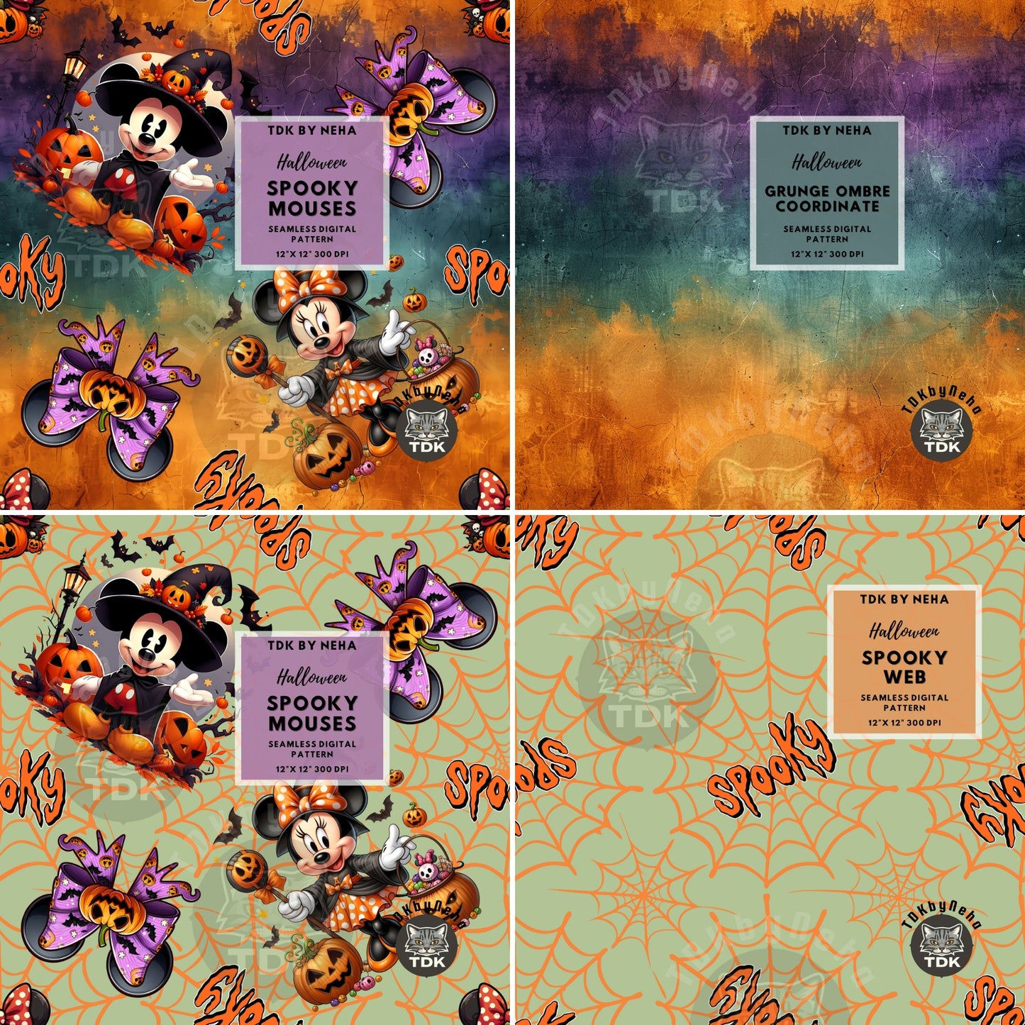 Instant Download Halloween Mouse 3pc Seamless Pattern and 2pc PNGs 2pc Coordinates BUNDLE