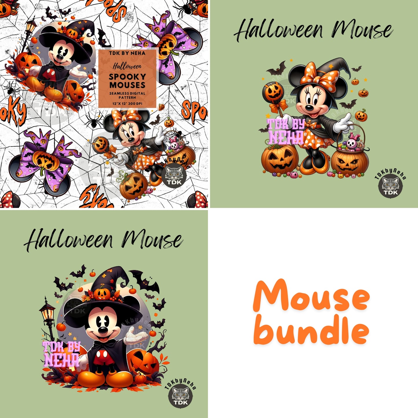 Instant Download Halloween Mouse 3pc Seamless Pattern and 2pc PNGs 2pc Coordinates BUNDLE