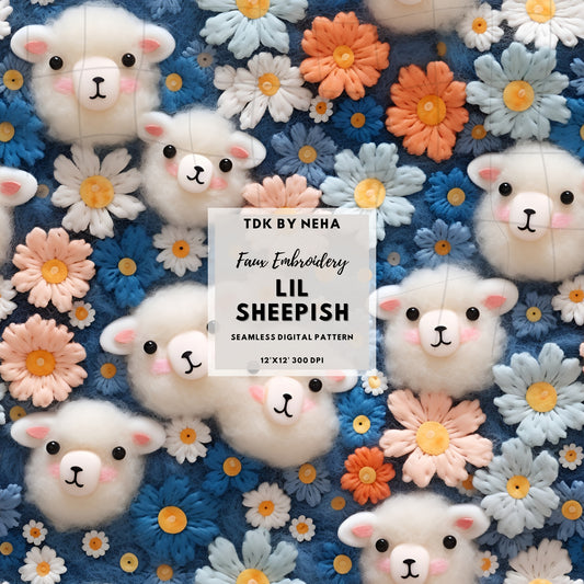 Cute Sheep in Flowers Seamless Pattern