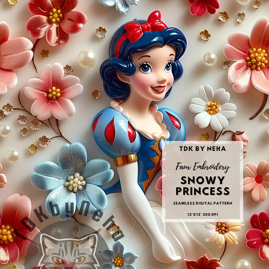 Instant Download 3D Floral Snowy Princess Seamless Digital Paper for Fabric Printing