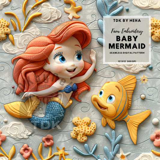 Instant Download Baby Mermaid Princess Seamless Digital Paper for Fabric Printing