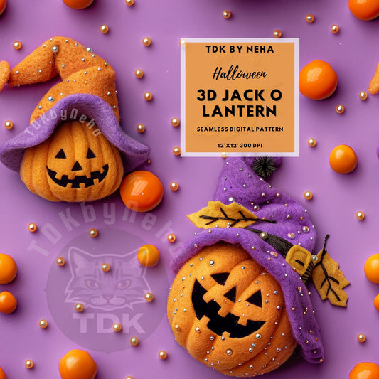 Instant Download , 3D Jack O Lantern Seamless Digital Paper for Fabric Print, Cute Pumpkin Face Halloween Seamless Repeat Sublimation Design