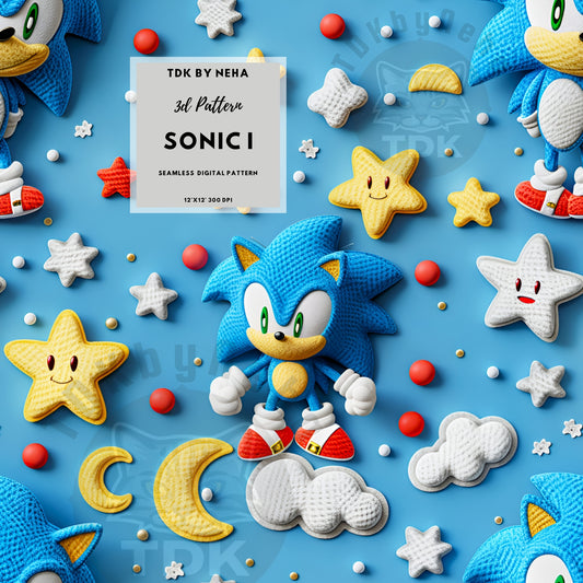 Instant Download 3D Video Game Hedgehog Seamless Digital Paper for Fabric Printing,Cute Character Seamless Repeat Sublimation Design