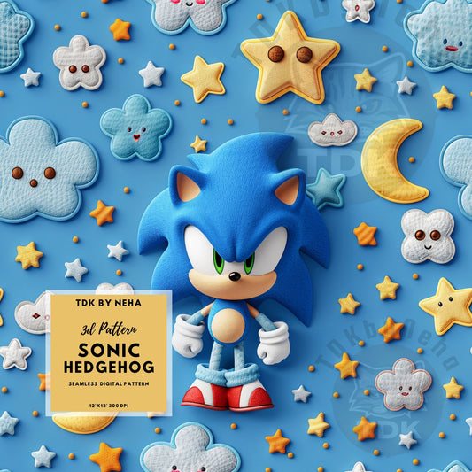 Instant Download Video Game Hedgehog Seamless Digital Paper for Fabric Printing,Cute Character Seamless Repeat Sublimation Design