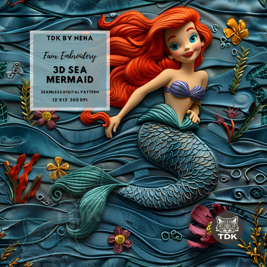 Instant Download Mermaid Princess Seamless Digital Paper for Fabric Printing