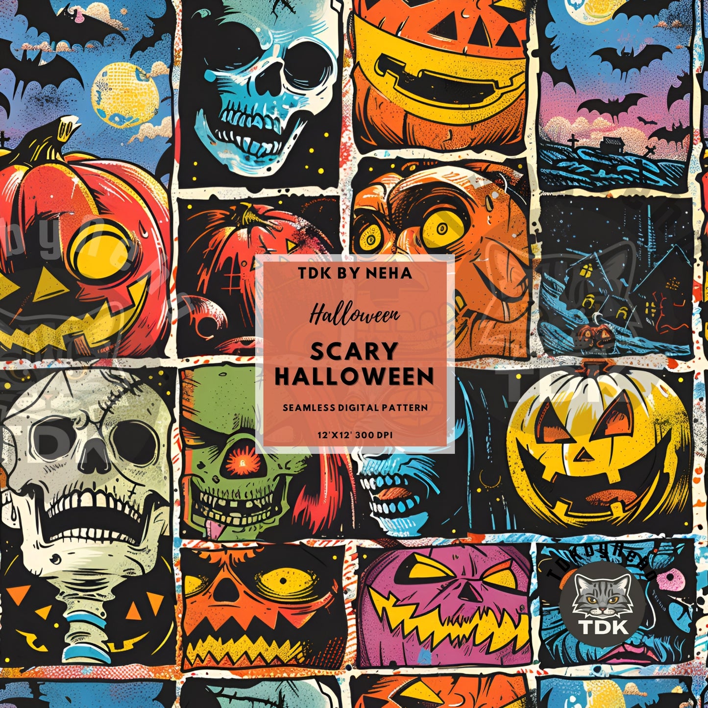 Halloween Scary Collage Patchwork Seamless JPG