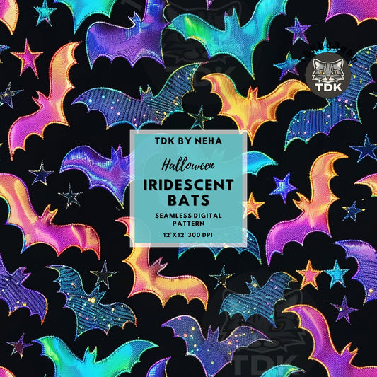 Halloween Spooky Iridescent Holographic Neon Bats Seamless JPG